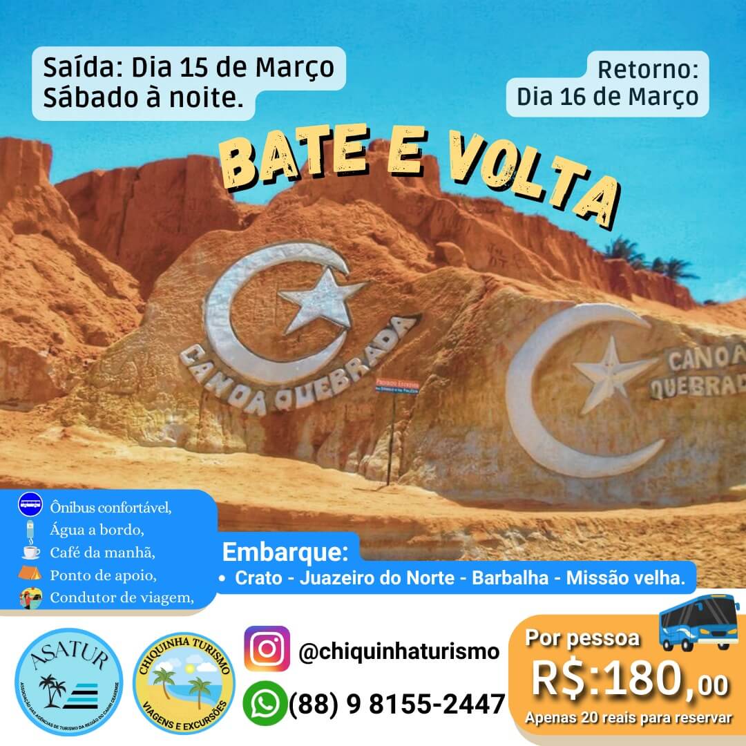 Bate e volta para Canoa Quebrada dia 15 de Março