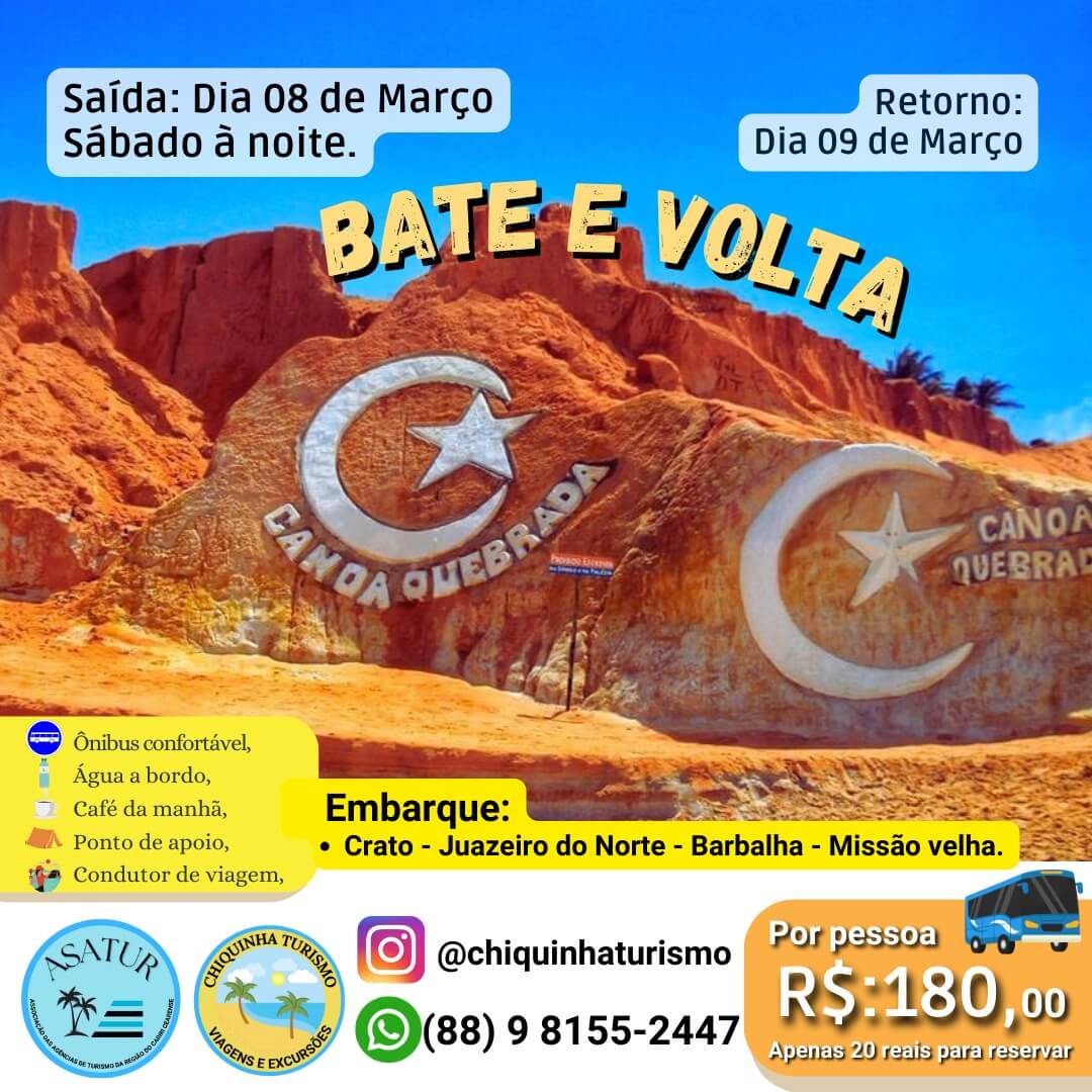 Bate e volta para Canoa Quebrada dia 8 de Março